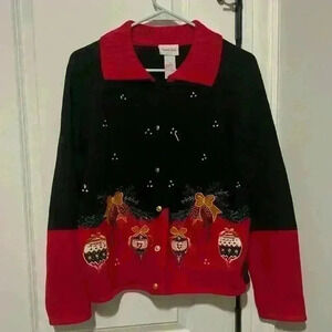 Vintage Ugly Christmas Button Down Sweater size Medium w beaded detail 80’s 90’s